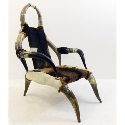 Ethnic Armchair In Buffalo Horns