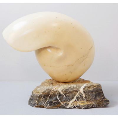 Nautilus Marble Shell Sculpture - Signed