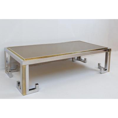 Chrome And Brass Coffee Table With Smoked Mirror Top