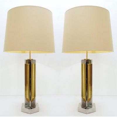 Pair Of Large Chrome And Brass Desk Lamps