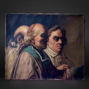 French School, Portraits Of Three Prelates, Oil On Canvas, 19th Century