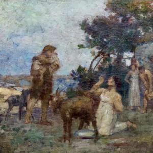 French School, Faustulus Brings Romulus And Remus To Acca Larentia, Oil On Canvas, 1908