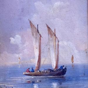 Six Miniature Seascapes In A Single Montage, Gouache On Paper, Early 20th Century