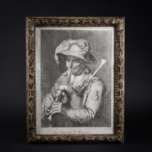Abraham Bloemaert (after), The Musette Player, Print, Chez Basset In Paris, 18th Century
