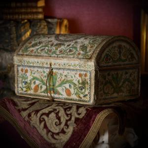 Toilet Box With Domed Lid Made Of Cardboard And Wallpaper, Toulouse, Early 19th Century