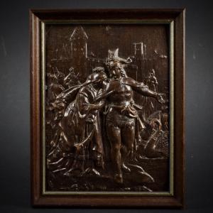 Gustav Grohe (after), The Swan Knight, Molded Cardboard With Patina, Lohengrin, Late 19th Century