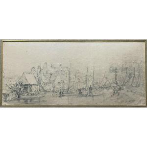 Port In Northern Europe, Drawing By Ambroise Détrez 1840