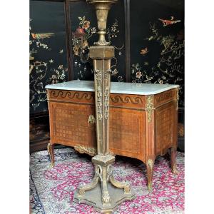 Floor Lamp Torchère, Bolster In Golden Wood Napoleon III - Louis XVI