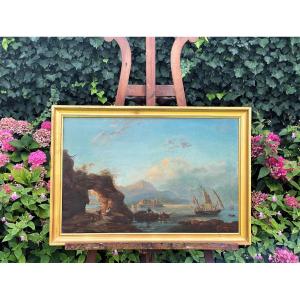 Bay Of Naples, Castel Dell' Ovo Italy, Vesuvius, Large 19th Century Oil
