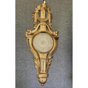 Louis XVI Barometer In Carved And Gilded Wood 18th Century