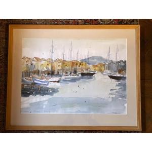 Port Grimaud, Cogolin, Large Watercolor By Michel Degenne
