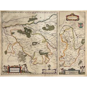 Large Engraved And Watercolored Map From The 17th Century Lodun & Mirebalais (86)