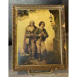 The Serenade, Italian Musicians Chromolithograph 19th Century