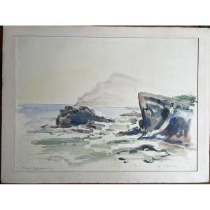 Les Embiers, Bay Of Sanary Watercolor By Michel Degenne, French Riviera, Provence