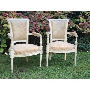 Pair Of Directoire Armchairs In Lacquered Wood