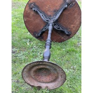 19th Century Cast Iron And Wood Boat Pedestal Table