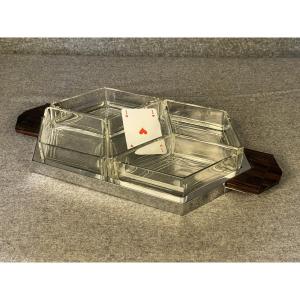 Serving Set, Especially Cut Crystal And Ebony Tableware, Aperitif, Hors d'Oeuvres - Art Deco