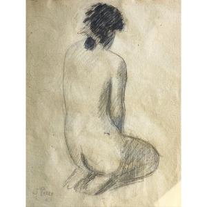 Kneeling Nude Woman Original Drawing By Jean Puy Roanne