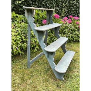 Folding Plant Shelf, Garden, Veranda, Florist, Solid Wood, Early 20th Century 