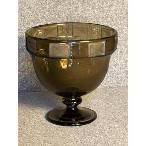 Schneider Large “diamond” Cut Vase In Smoked Glass 1925