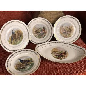 Pheasant, Woodcock, Partridge Dinner Service, Mehun Porcelain, Hunting 