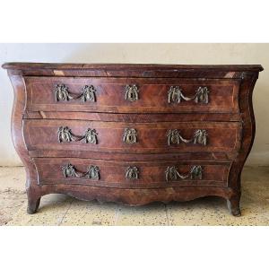 Louis XV Style Chest Of Drawers Known As A “tombeau”, Curved On All Sides, Fruit Wood Marquetry