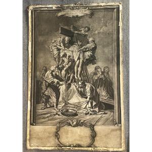 The Descent From The Cross Or The Deposition After Jouvenet, 18th Century Engraving By Kilian