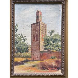 Girardet, Oil On Canvas Landscape Of Morocco, Minaret Of Chellah (rabat) In 1926