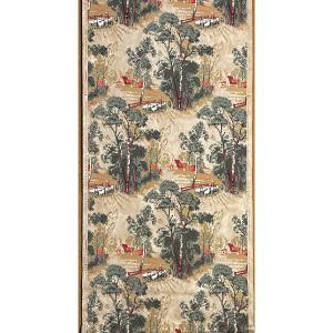 Set Of 16 Rolls Of Antique Polychrome Bucolic Wallpaper
