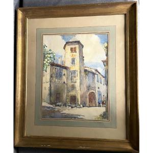 Occitanie: Saint-bertrand-de-comminges, Watercolor By Jean Laforgue