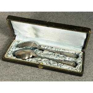 Children's Silver Cutlery In Rocaille And Shell Decoration By Silversmith Henri Soufflot, 19th Century