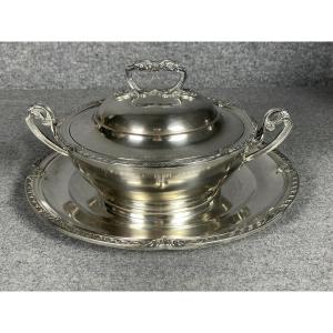 Vegetable Dish, Tureen And Its Silver-plated Metal Tray By Silversmith Ravinet-d'enfert, 19th Century 