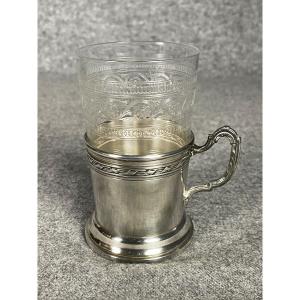 Engraved Tea Glass In Its Mount By Ravinet d'Enfert