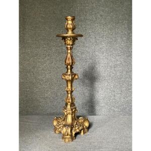 Large Torch, Candlestick, Torch, Candelabra, In Carved And Gilded Wood, Early 18th Century
