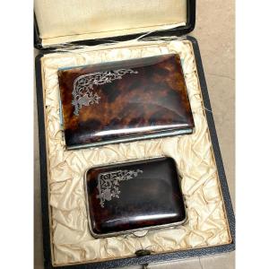 Necessary Set, Dance Card And Coin Purse In Tortoiseshell And Silver, 19th Century, Napoleon III Period