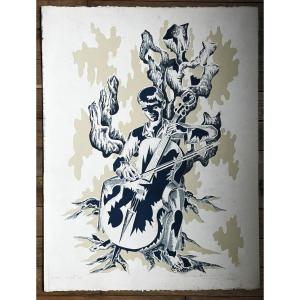 The Cellist By Elie Grekoff, Signed Engraving, Artist's Proof