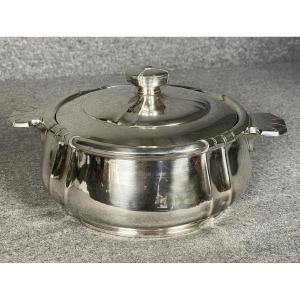 Art Deco Vegetable Dish Or Tureen By Silversmith Boulenger, Silver-plated Metal