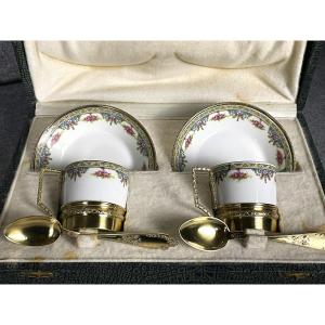Limoges Porcelain And Silver-gilt Tête-à-tête In A Box