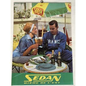 Sedan Beer Advertisement, Polychrome Advertising Sheet Metal, Return From Fishing.