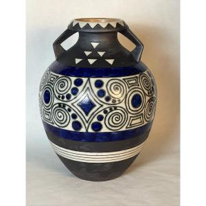 Impressive Quimper Hb Vase, Grande Maison Odetta, Art Deco Period