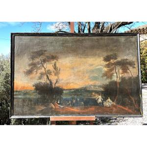 Large Animated Bucolic Landscape, Italy, 18th Century (122 Cm)