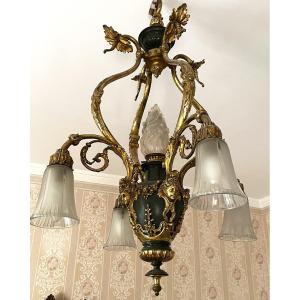 Important Napoleon III Chandelier In Gilt And Patinated Bronze, 19th Century