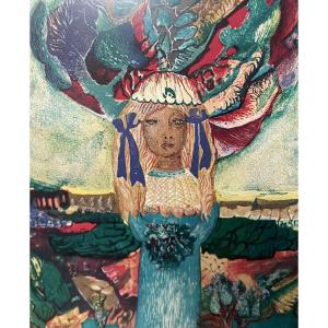 Caillaud Aristide, Young Girl With A Bouquet, Original Lithograph, Signed, Dated, Numbered 8/100