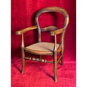 Louis Philippe Style Child's Armchair In Walnut, Caned Seat 
