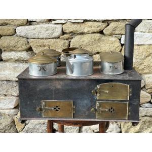 Large 19th Century Toy Stove, Oven, Doll Made Of Tinplate And Brass 