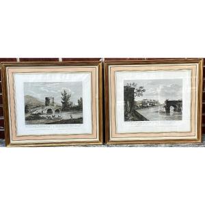 Pair Of Engravings By Pietro Barboni 1826: Lucano Bridge And æmilius Bridge (rome)
