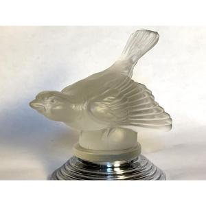 Satin-finish Glass Bird On Chrome-plated Base, Automotive Mascot By Sabino, Lalique