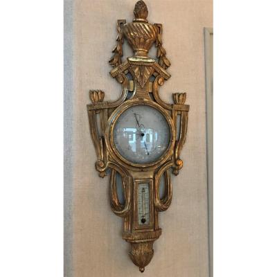 Louis XVI Period Carved And Gilded Wood Thermometer Barometer