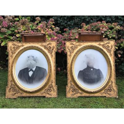 Pair Of Large Oval View Frames In Gilded Wood Napoleon III