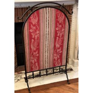 Brass And Bronze Fireplace Screen Decorated With Roosters